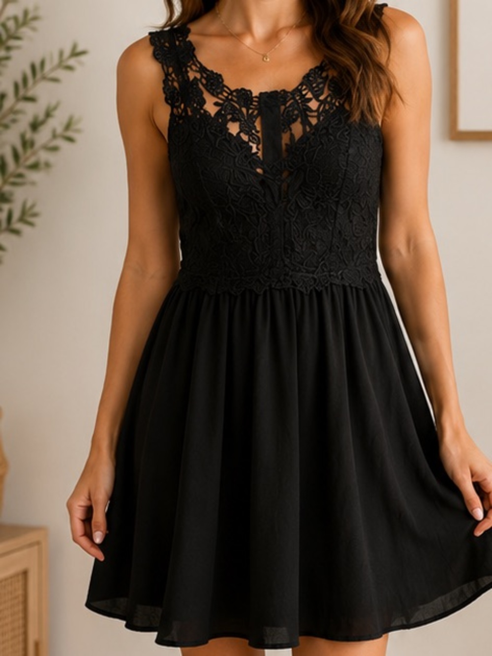 H&M Black Lace Fit-and-Flare Dress